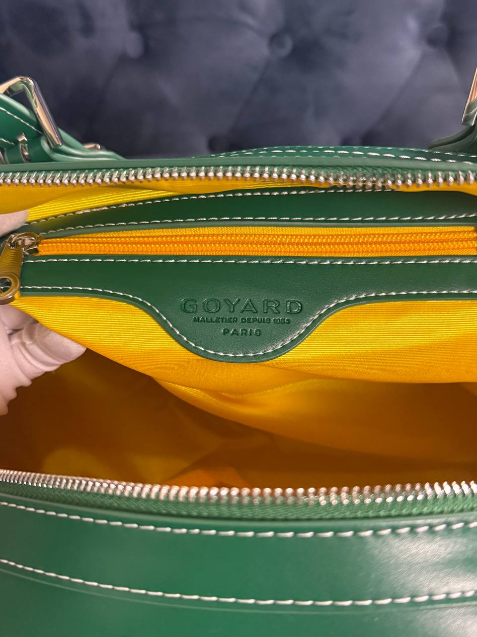 Green Goyard duffel bag